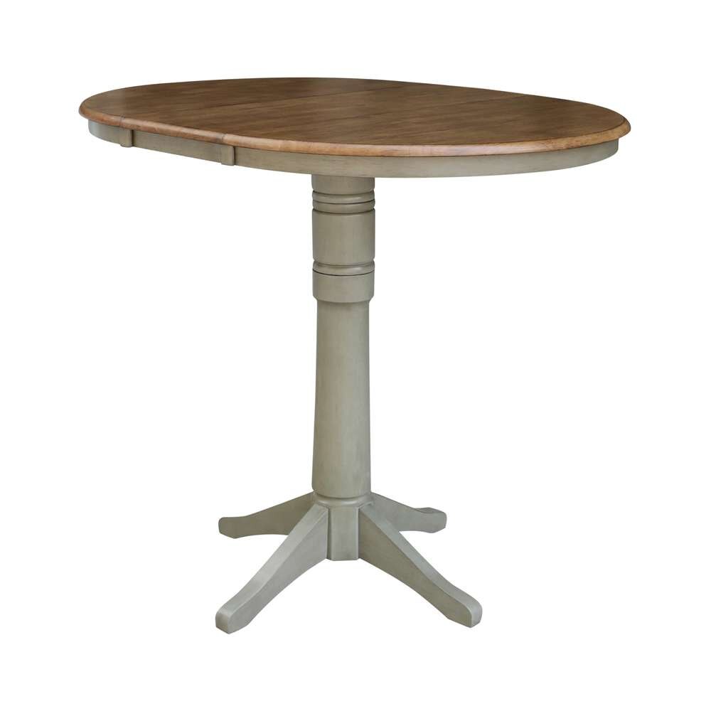 International Concepts - 36in Round Top Ped Table with 12in Leaf - 42.1inH - Bar Height in Hickory/Stone Finish - K41-36RXT-27B-6B-2 veiw 9