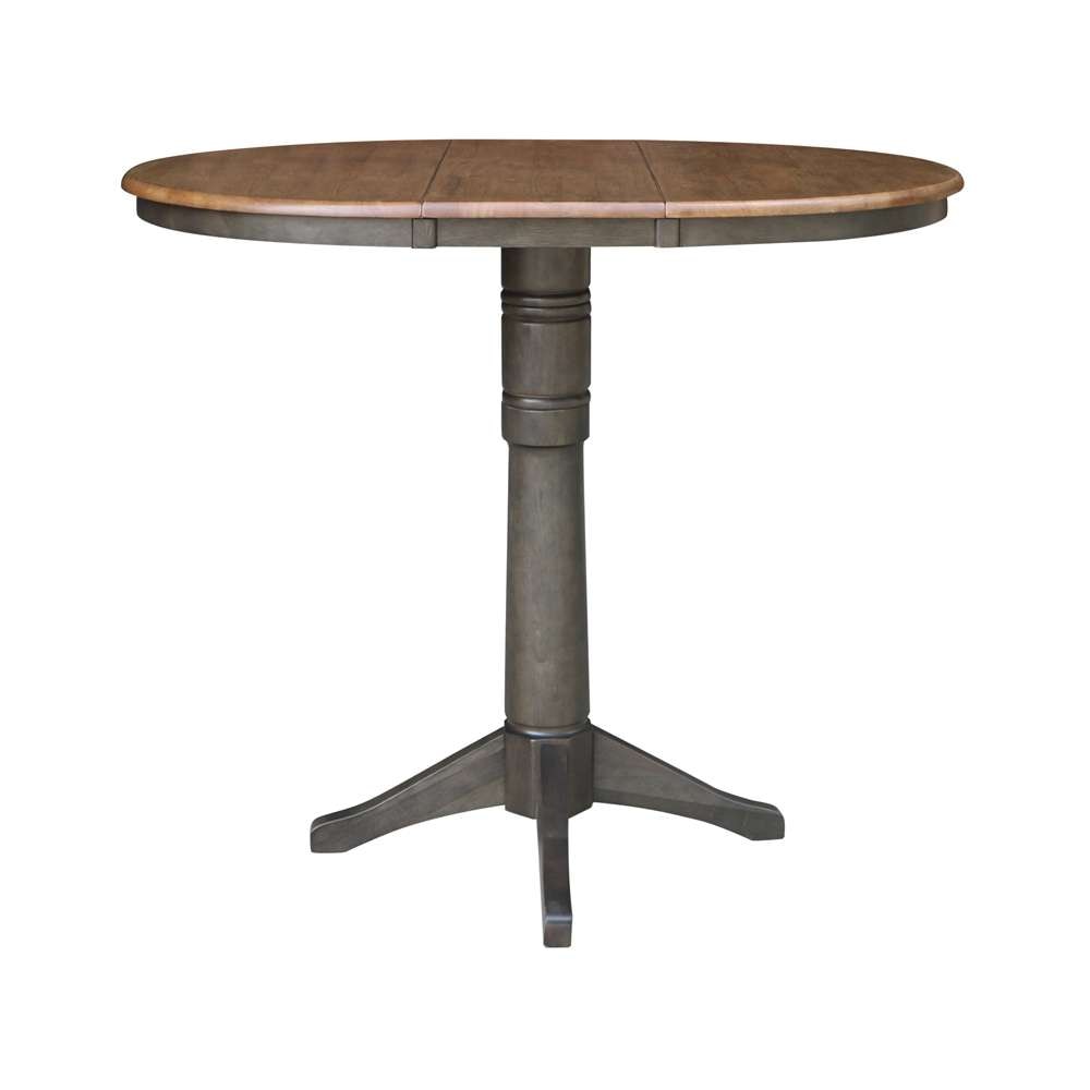 International Concepts - 36in Round Top Ped Table with 12in Leaf - 42.1inH - Bar Height in Hickory/Washed Coal Finish - K45-36RXT-27B-6B-2 veiw 3