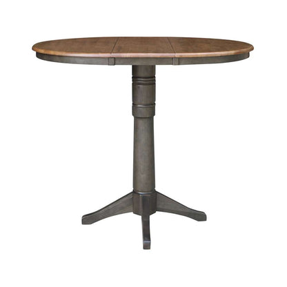 International Concepts - 36in Round Top Ped Table with 12in Leaf - 42.1inH - Bar Height in Hickory/Washed Coal Finish - K45-36RXT-27B-6B-2 veiw 3