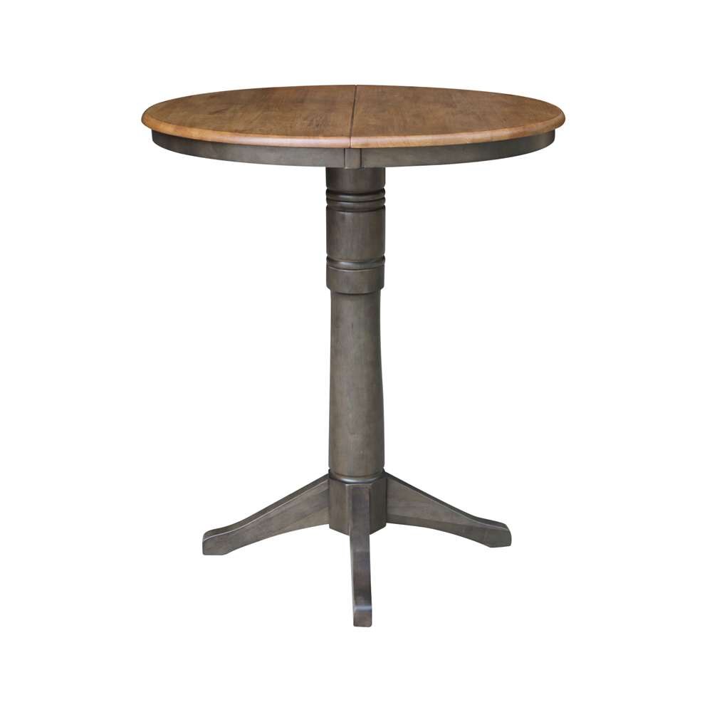 International Concepts - 36in Round Top Ped Table with 12in Leaf - 42.1inH - Bar Height in Hickory/Washed Coal Finish - K45-36RXT-27B-6B-2 veiw 4