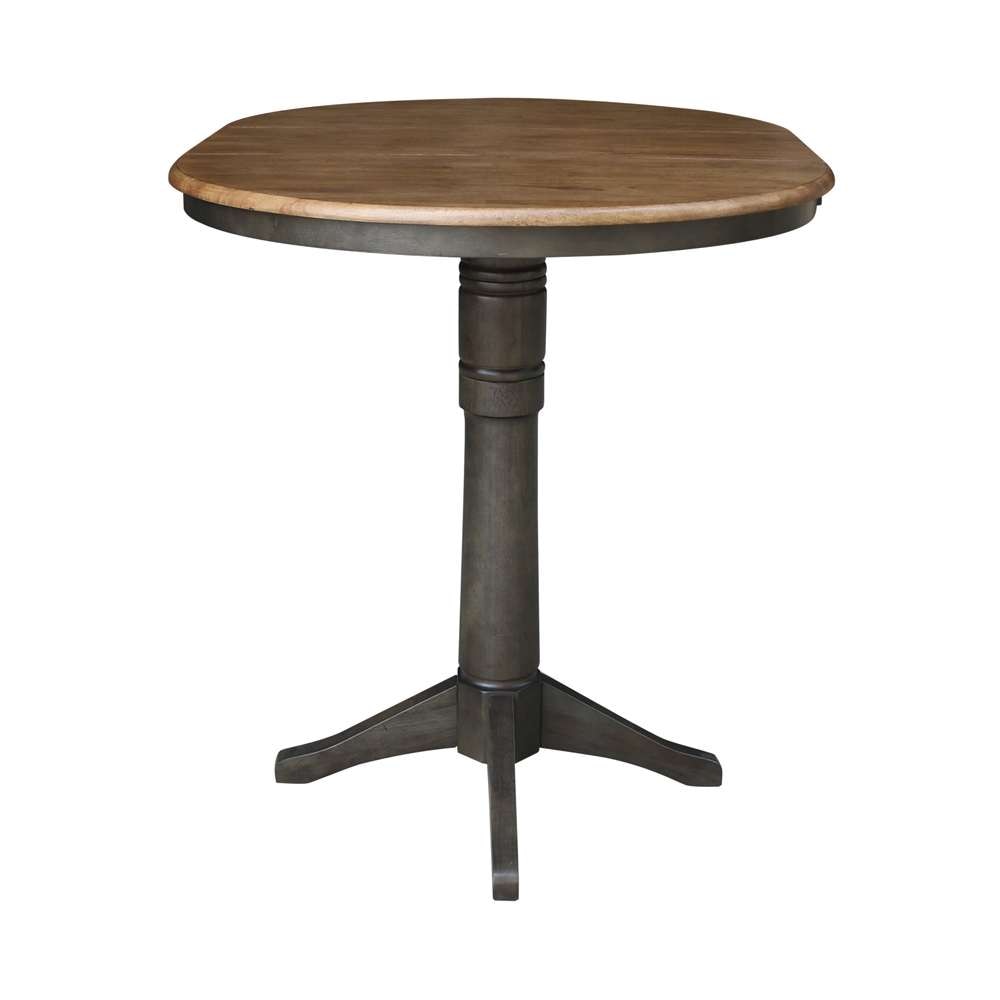 International Concepts - 36in Round Top Ped Table with 12in Leaf - 42.1inH - Bar Height in Hickory/Washed Coal Finish - K45-36RXT-27B-6B-2 veiw 5