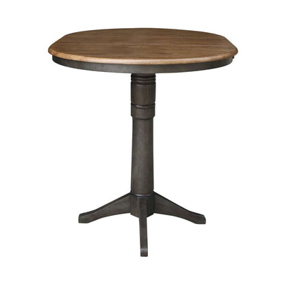 International Concepts - 36in Round Top Ped Table with 12in Leaf - 42.1inH - Bar Height in Hickory/Washed Coal Finish - K45-36RXT-27B-6B-2 veiw 5