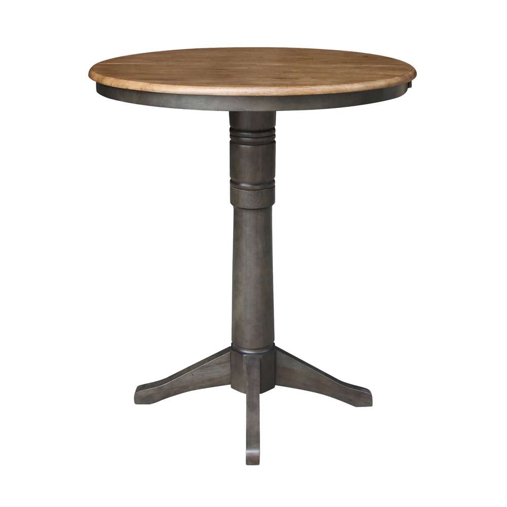 International Concepts - 36in Round Top Ped Table with 12in Leaf - 42.1inH - Bar Height in Hickory/Washed Coal Finish - K45-36RXT-27B-6B-2 veiw 6