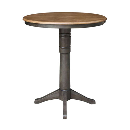 International Concepts - 36in Round Top Ped Table with 12in Leaf - 42.1inH - Bar Height in Hickory/Washed Coal Finish - K45-36RXT-27B-6B-2 veiw 6