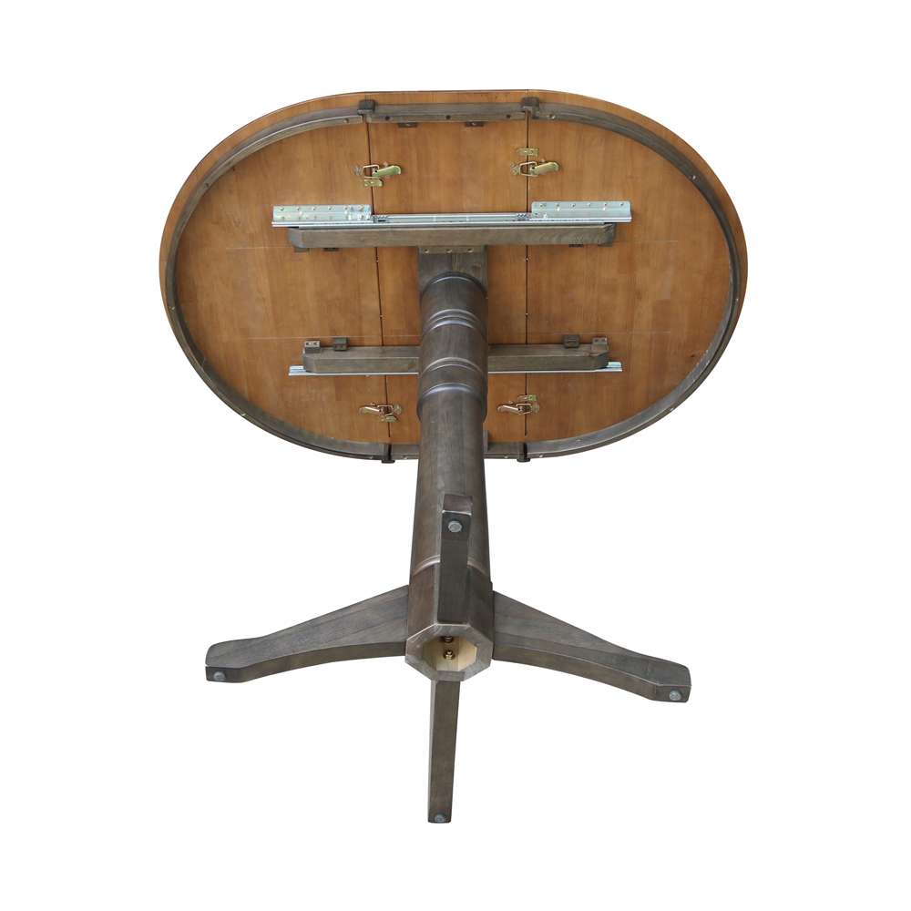 International Concepts - 36in Round Top Ped Table with 12in Leaf - 42.1inH - Bar Height in Hickory/Washed Coal Finish - K45-36RXT-27B-6B-2 veiw 7