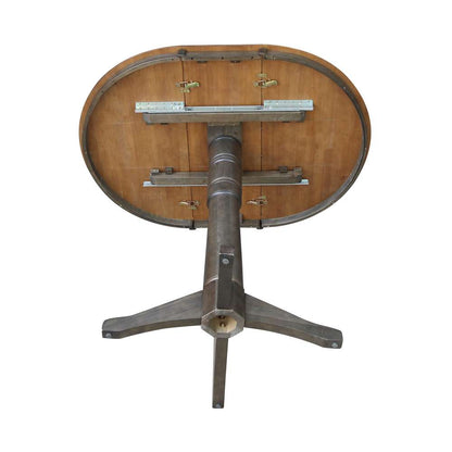 International Concepts - 36in Round Top Ped Table with 12in Leaf - 42.1inH - Bar Height in Hickory/Washed Coal Finish - K45-36RXT-27B-6B-2 veiw 7