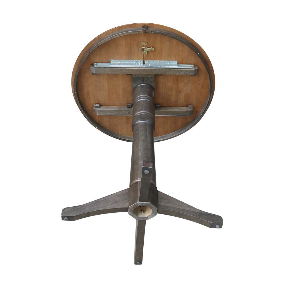International Concepts - 36in Round Top Ped Table with 12in Leaf - 42.1inH - Bar Height in Hickory/Washed Coal Finish - K45-36RXT-27B-6B-2 veiw 8