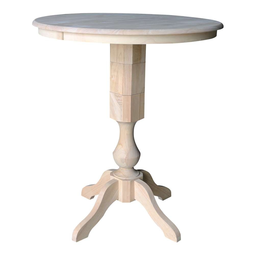 International Concepts - 36in Round Top Ped Table with 12in Leaf - 42.1inH - Bar Height - K-36RXT-11P-2 veiw 1