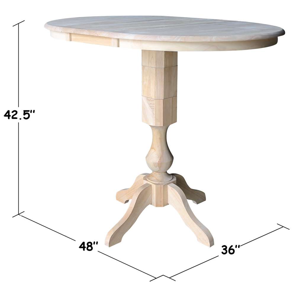 International Concepts - 36in Round Top Ped Table with 12in Leaf - 42.1inH - Bar Height - K-36RXT-11P-2 veiw 2