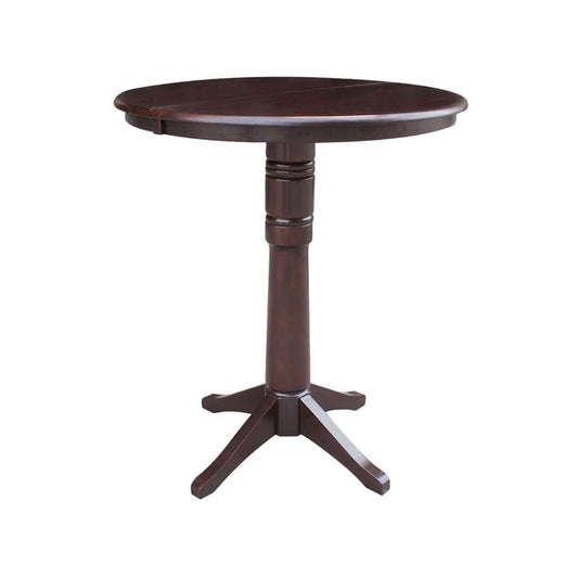 International Concepts - 36in Round Top Ped Table with 12in Leaf - 42.1inH - Bar Height in Rich Mocha Finish - K15-36RXT-27B-6B-2 veiw 1