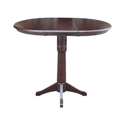 International Concepts - 36in Round Top Ped Table with 12in Leaf - 42.1inH - Bar Height in Rich Mocha Finish - K15-36RXT-27B-6B-2 veiw 3