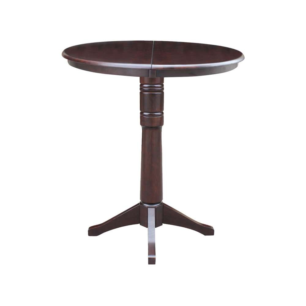 International Concepts - 36in Round Top Ped Table with 12in Leaf - 42.1inH - Bar Height in Rich Mocha Finish - K15-36RXT-27B-6B-2 veiw 4