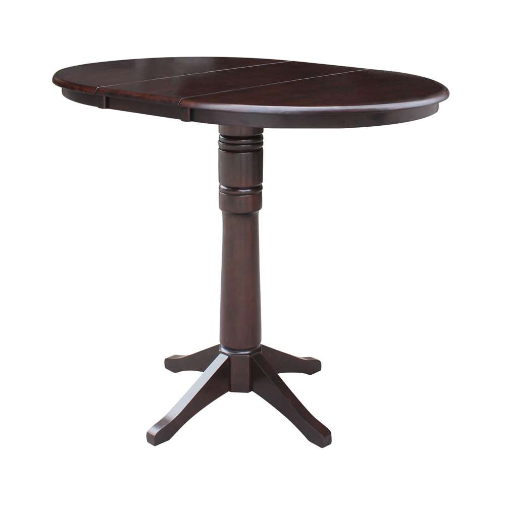 International Concepts - 36in Round Top Ped Table with 12in Leaf - 42.1inH - Bar Height in Rich Mocha Finish - K15-36RXT-27B-6B-2 veiw 6