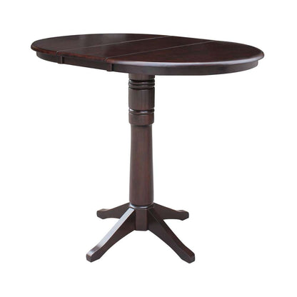 International Concepts - 36in Round Top Ped Table with 12in Leaf - 42.1inH - Bar Height in Rich Mocha Finish - K15-36RXT-27B-6B-2 veiw 6