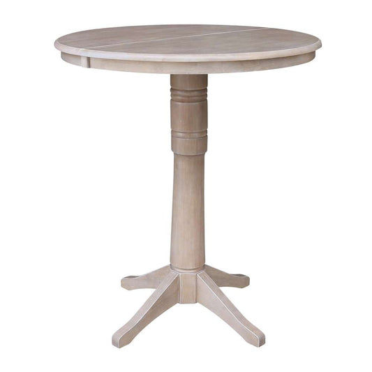 International Concepts - 36in Round Top Ped Table with 12in Leaf - 42.1inH - Bar Height in Washed Gray Taupe Finish - K09-36RXT-27B-6B-2 veiw 1