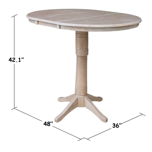 International Concepts - 36in Round Top Ped Table with 12in Leaf - 42.1inH - Bar Height in Washed Gray Taupe Finish - K09-36RXT-27B-6B-2 veiw 2