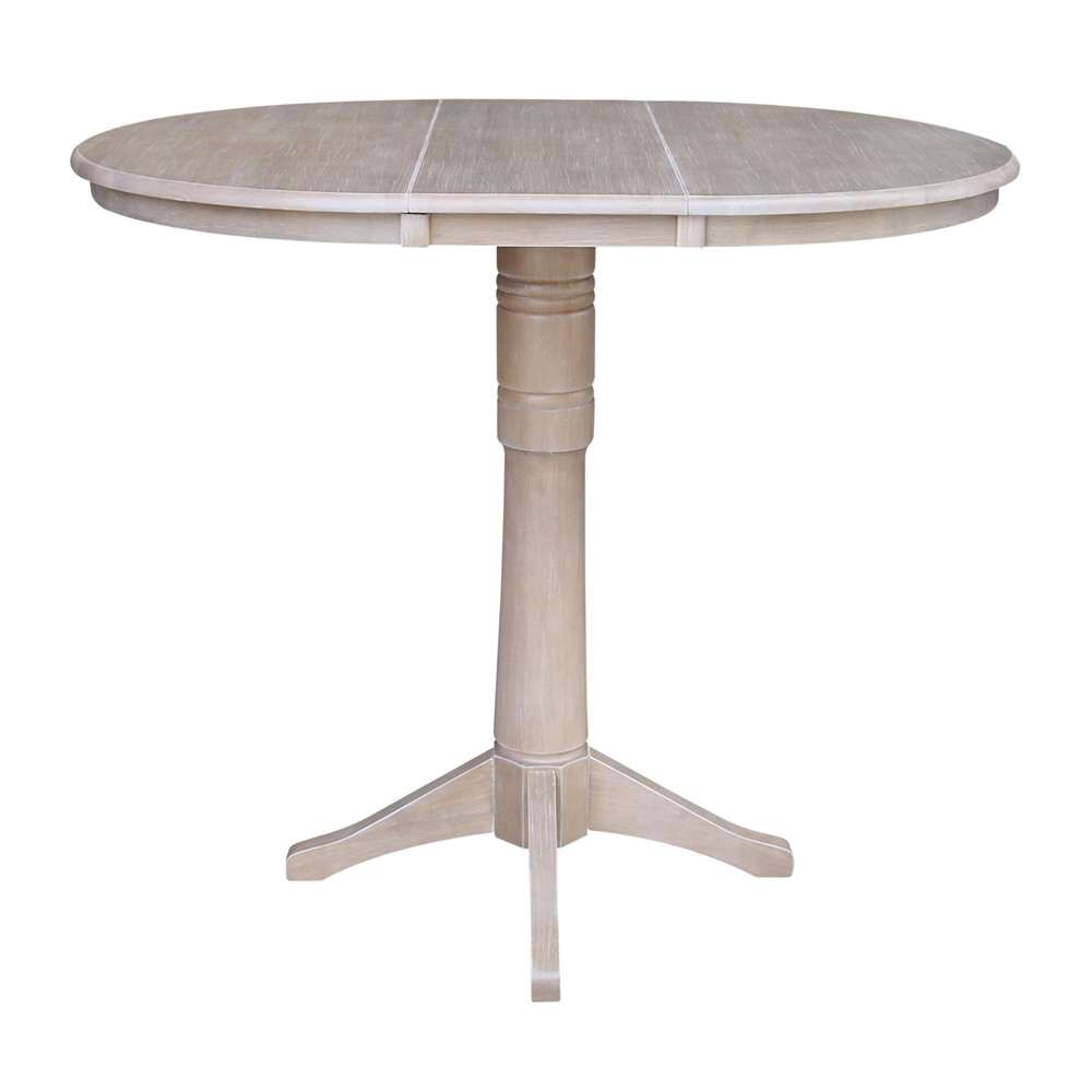 International Concepts - 36in Round Top Ped Table with 12in Leaf - 42.1inH - Bar Height in Washed Gray Taupe Finish - K09-36RXT-27B-6B-2 veiw 3