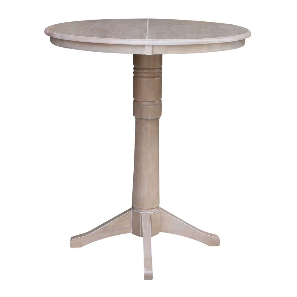 International Concepts - 36in Round Top Ped Table with 12in Leaf - 42.1inH - Bar Height in Washed Gray Taupe Finish - K09-36RXT-27B-6B-2 veiw 4