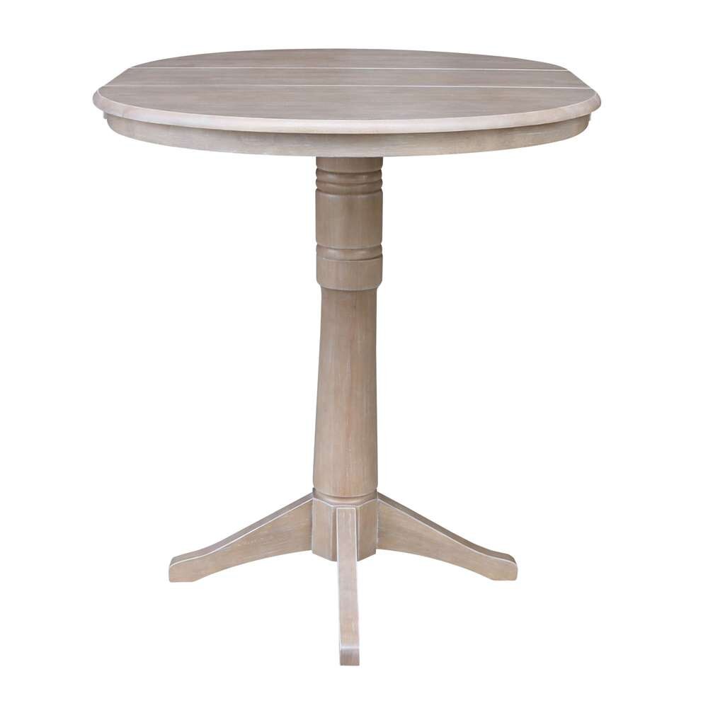 International Concepts - 36in Round Top Ped Table with 12in Leaf - 42.1inH - Bar Height in Washed Gray Taupe Finish - K09-36RXT-27B-6B-2 veiw 5