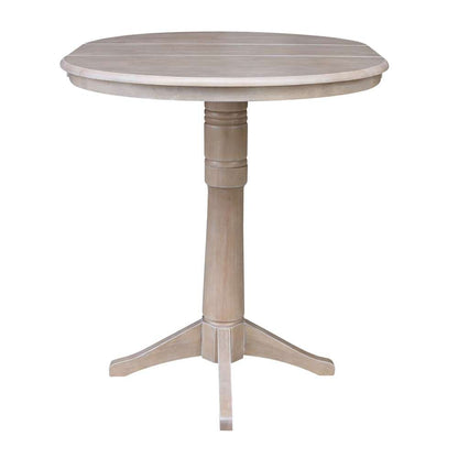 International Concepts - 36in Round Top Ped Table with 12in Leaf - 42.1inH - Bar Height in Washed Gray Taupe Finish - K09-36RXT-27B-6B-2 veiw 5