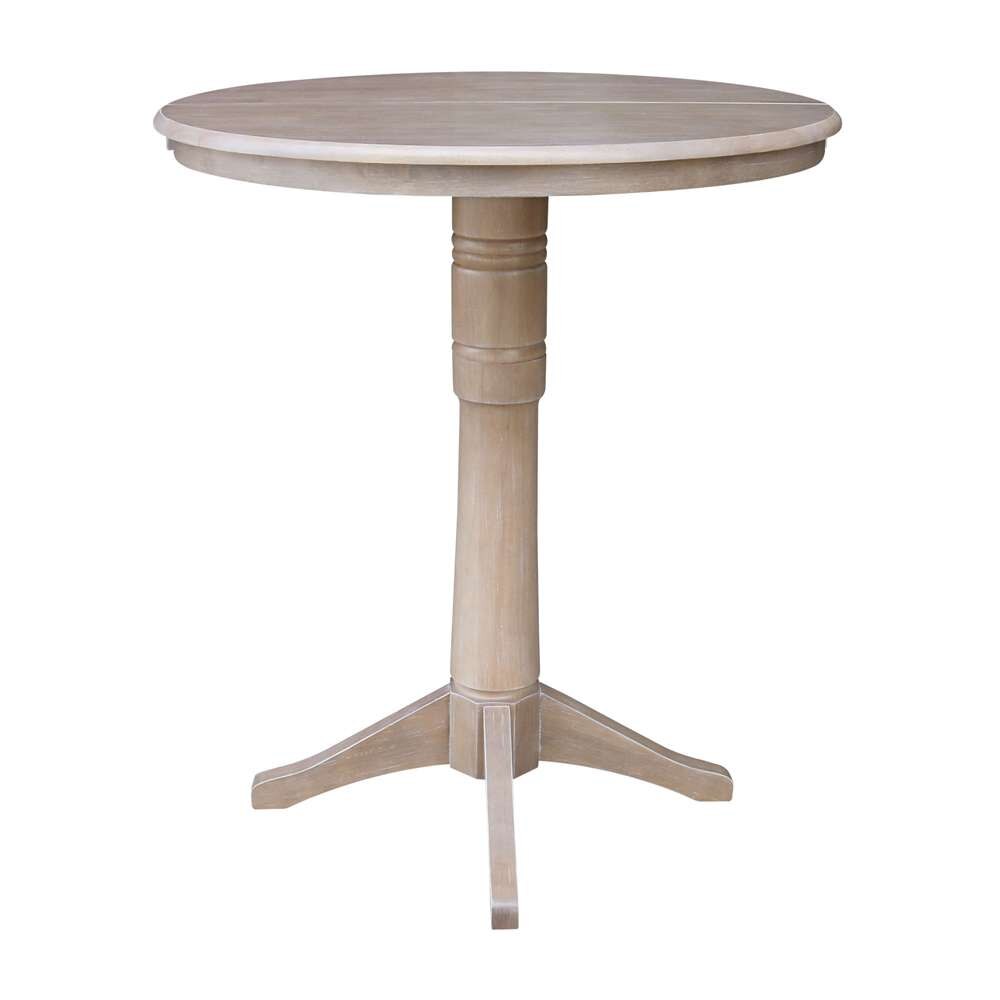 International Concepts - 36in Round Top Ped Table with 12in Leaf - 42.1inH - Bar Height in Washed Gray Taupe Finish - K09-36RXT-27B-6B-2 veiw 6