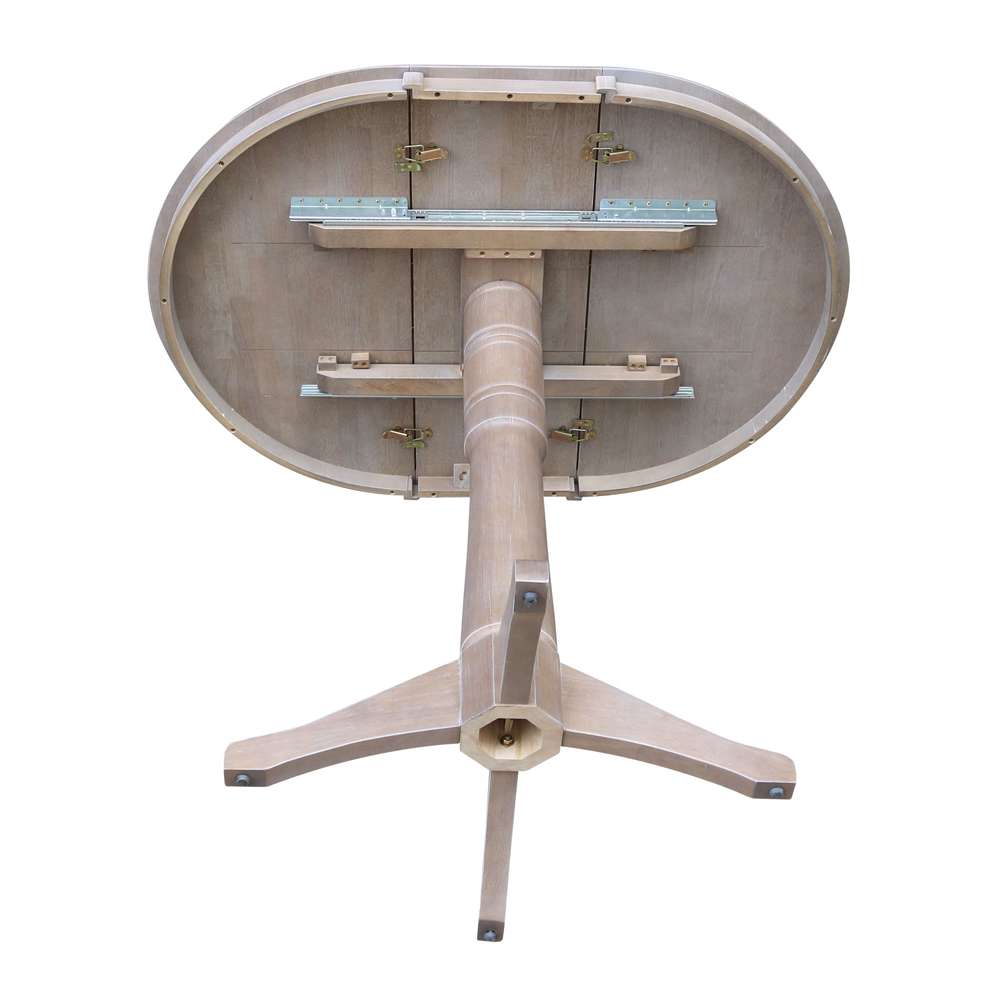 International Concepts - 36in Round Top Ped Table with 12in Leaf - 42.1inH - Bar Height in Washed Gray Taupe Finish - K09-36RXT-27B-6B-2 veiw 7