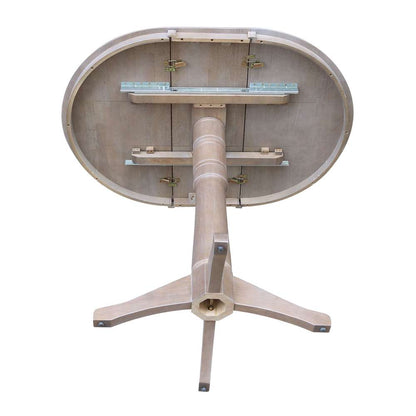 International Concepts - 36in Round Top Ped Table with 12in Leaf - 42.1inH - Bar Height in Washed Gray Taupe Finish - K09-36RXT-27B-6B-2 veiw 7