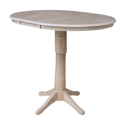 International Concepts - 36in Round Top Ped Table with 12in Leaf - 42.1inH - Bar Height in Washed Gray Taupe Finish - K09-36RXT-27B-6B-2 veiw 8