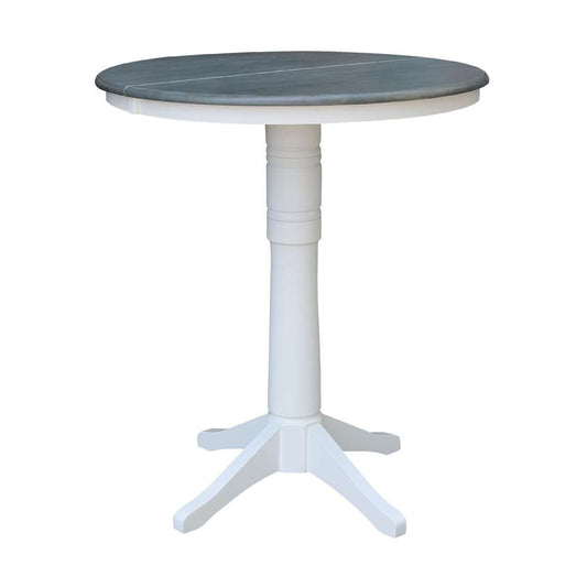 International Concepts - 36in Round Top Ped Table with 12in Leaf - 42.1inH - Bar Height in White/Heather Gray Finish - K05-36RXT-27B-6B-2 veiw 1