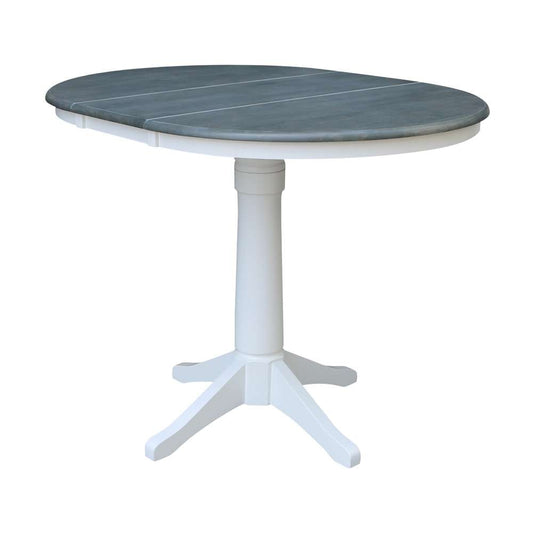 International Concepts - 36in Round Top Ped Table with 12in Leaf - 42.1inH - Bar Height in White/Heather Gray Finish - K05-36RXT-27B-6B-2 veiw 2