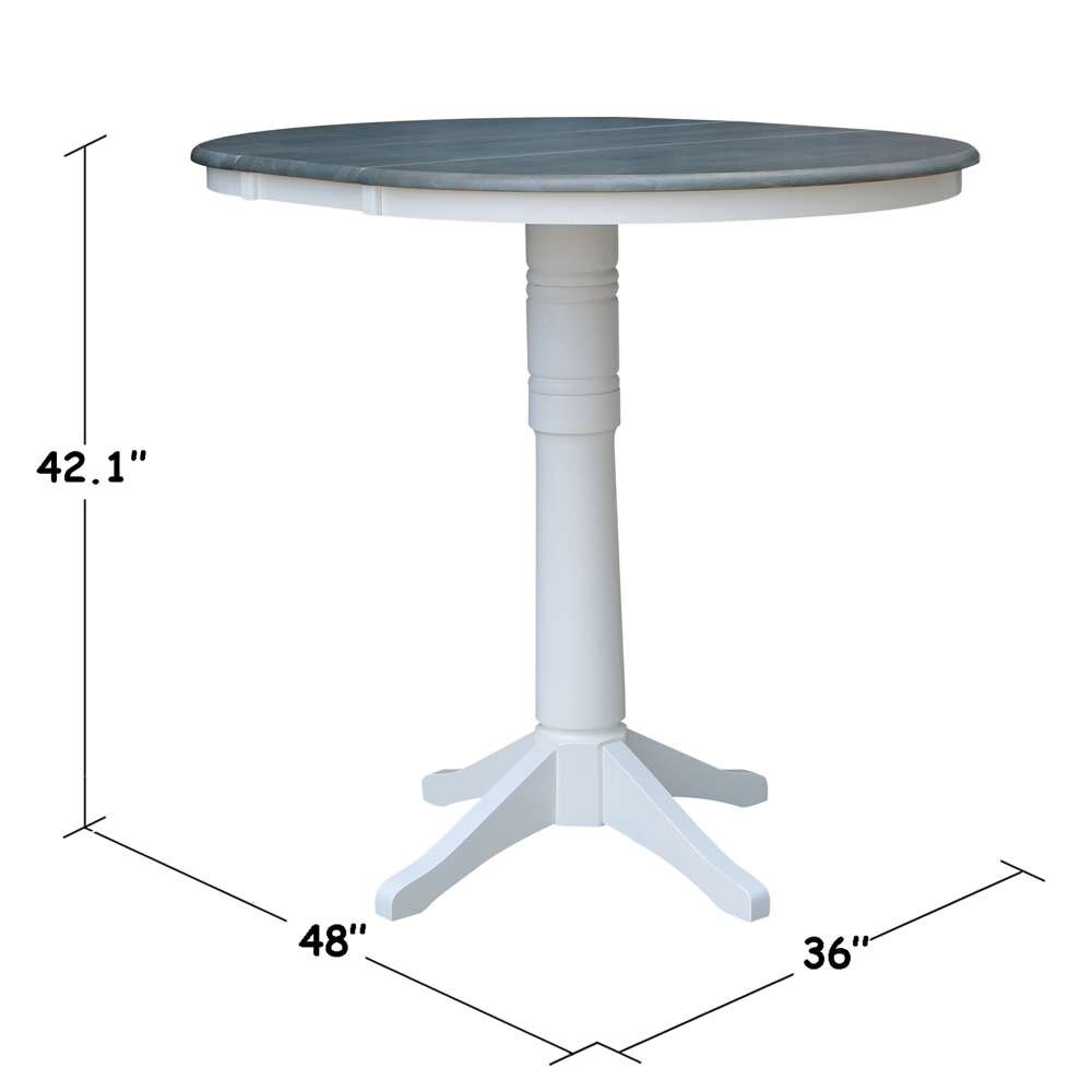 International Concepts - 36in Round Top Ped Table with 12in Leaf - 42.1inH - Bar Height in White/Heather Gray Finish - K05-36RXT-27B-6B-2 veiw 3
