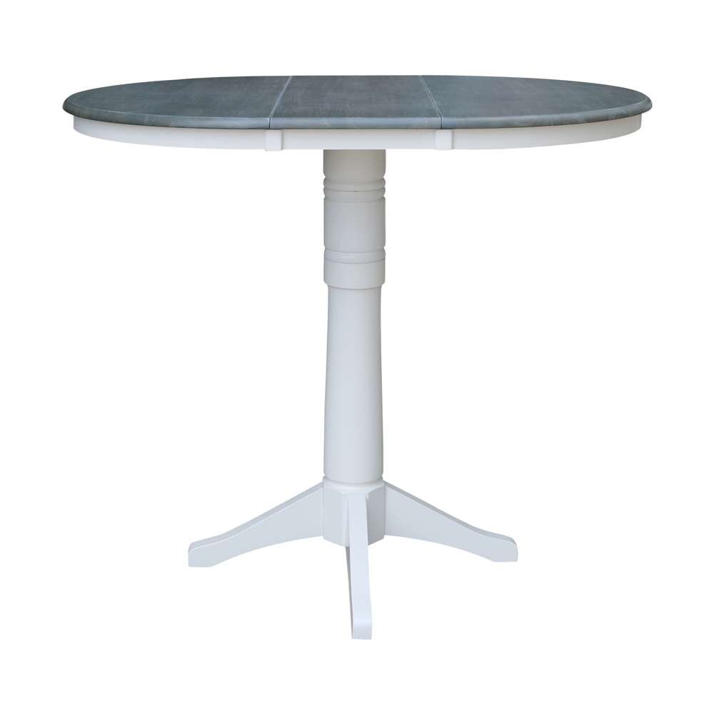 International Concepts - 36in Round Top Ped Table with 12in Leaf - 42.1inH - Bar Height in White/Heather Gray Finish - K05-36RXT-27B-6B-2 veiw 4