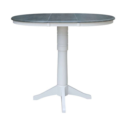 International Concepts - 36in Round Top Ped Table with 12in Leaf - 42.1inH - Bar Height in White/Heather Gray Finish - K05-36RXT-27B-6B-2 veiw 4