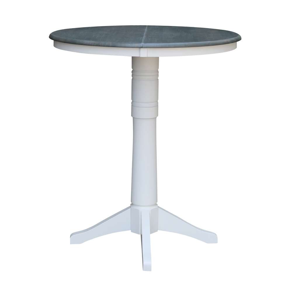 International Concepts - 36in Round Top Ped Table with 12in Leaf - 42.1inH - Bar Height in White/Heather Gray Finish - K05-36RXT-27B-6B-2 veiw 5