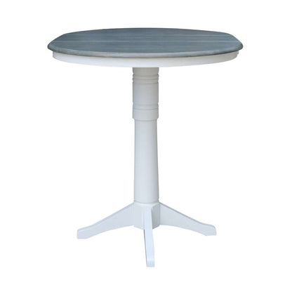 International Concepts - 36in Round Top Ped Table with 12in Leaf - 42.1inH - Bar Height in White/Heather Gray Finish - K05-36RXT-27B-6B-2 veiw 6