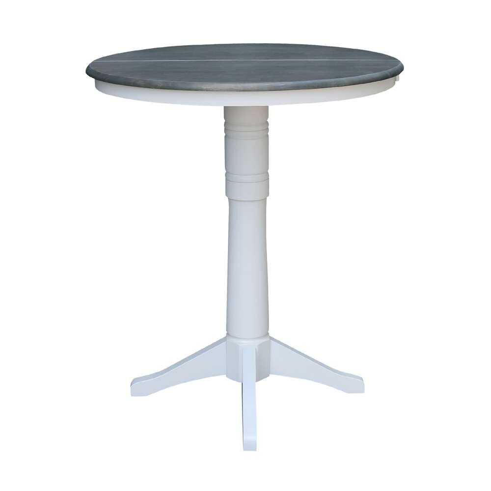 International Concepts - 36in Round Top Ped Table with 12in Leaf - 42.1inH - Bar Height in White/Heather Gray Finish - K05-36RXT-27B-6B-2 veiw 7