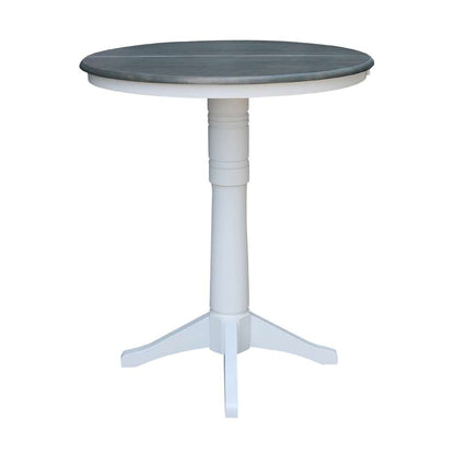 International Concepts - 36in Round Top Ped Table with 12in Leaf - 42.1inH - Bar Height in White/Heather Gray Finish - K05-36RXT-27B-6B-2 veiw 7