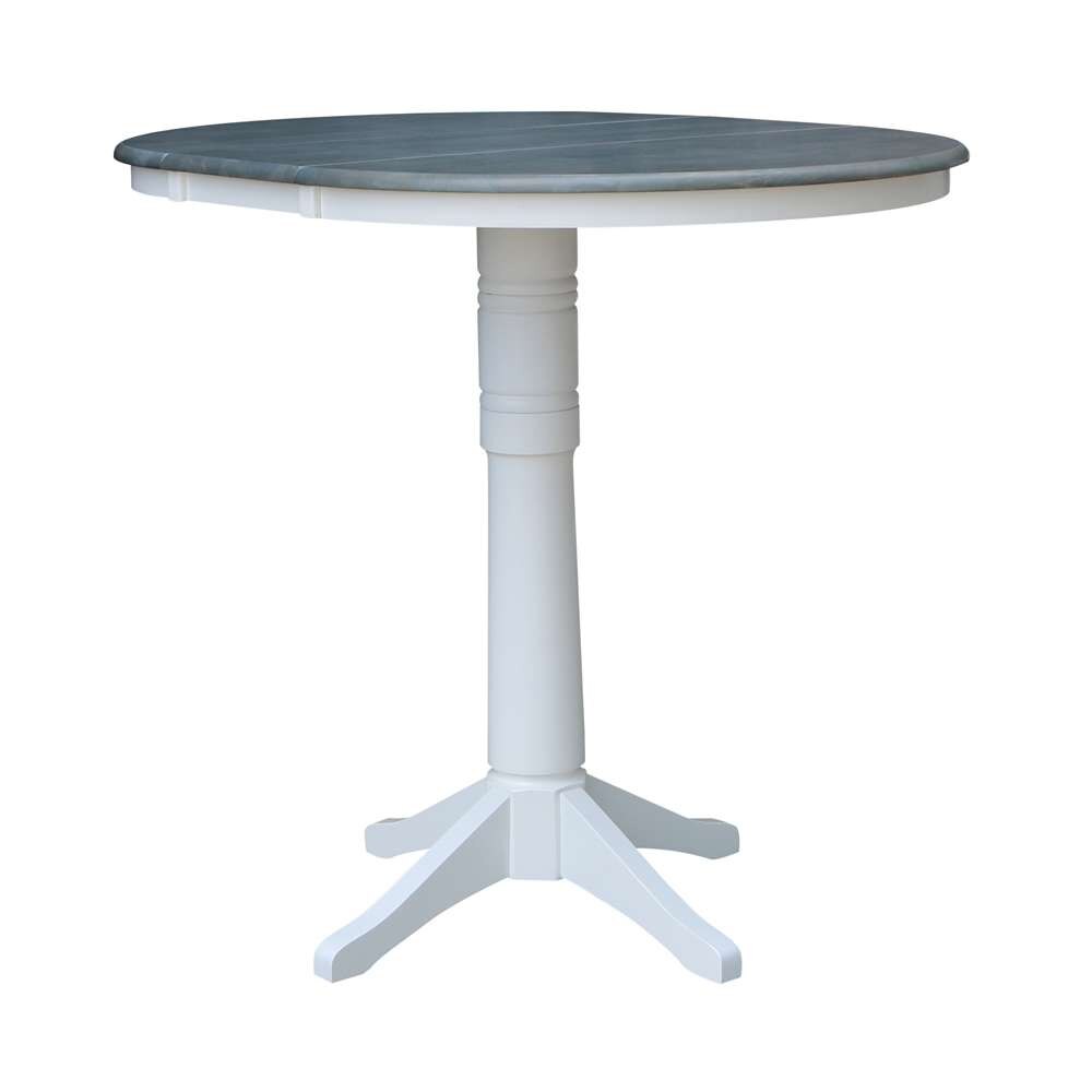 International Concepts - 36in Round Top Ped Table with 12in Leaf - 42.1inH - Bar Height in White/Heather Gray Finish - K05-36RXT-27B-6B-2 veiw 10