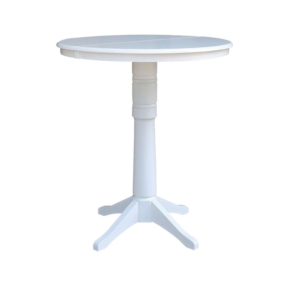 International Concepts - 36in Round Top Ped Table with 12in Leaf - 42.1inH - Bar Height in White Finish - K08-36RXT-27B-6B-2 veiw 1