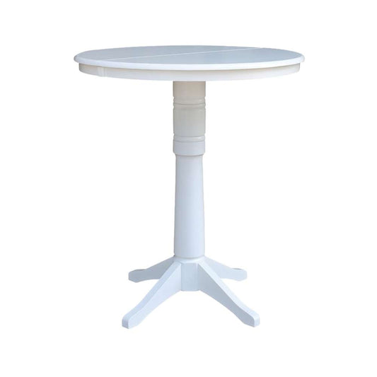 International Concepts - 36in Round Top Ped Table with 12in Leaf - 42.1inH - Bar Height in White Finish - K08-36RXT-27B-6B-2 veiw 1