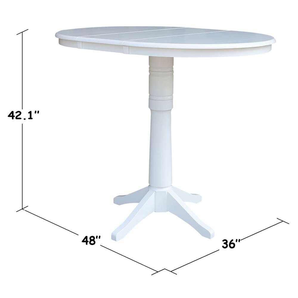 International Concepts - 36in Round Top Ped Table with 12in Leaf - 42.1inH - Bar Height in White Finish - K08-36RXT-27B-6B-2 veiw 2