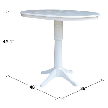 International Concepts - 36in Round Top Ped Table with 12in Leaf - 42.1inH - Bar Height in White Finish - K08-36RXT-27B-6B-2 veiw 2