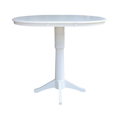 International Concepts - 36in Round Top Ped Table with 12in Leaf - 42.1inH - Bar Height in White Finish - K08-36RXT-27B-6B-2 veiw 3