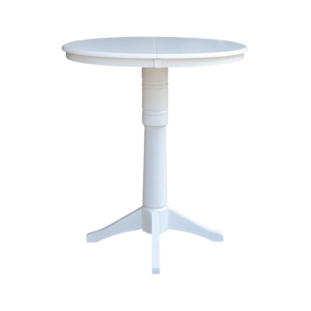 International Concepts - 36in Round Top Ped Table with 12in Leaf - 42.1inH - Bar Height in White Finish - K08-36RXT-27B-6B-2 veiw 4