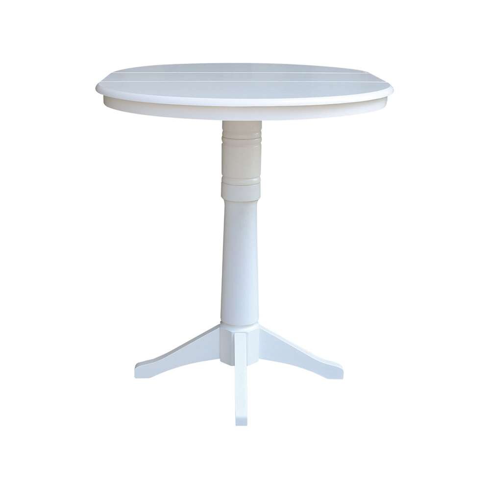 International Concepts - 36in Round Top Ped Table with 12in Leaf - 42.1inH - Bar Height in White Finish - K08-36RXT-27B-6B-2 veiw 5