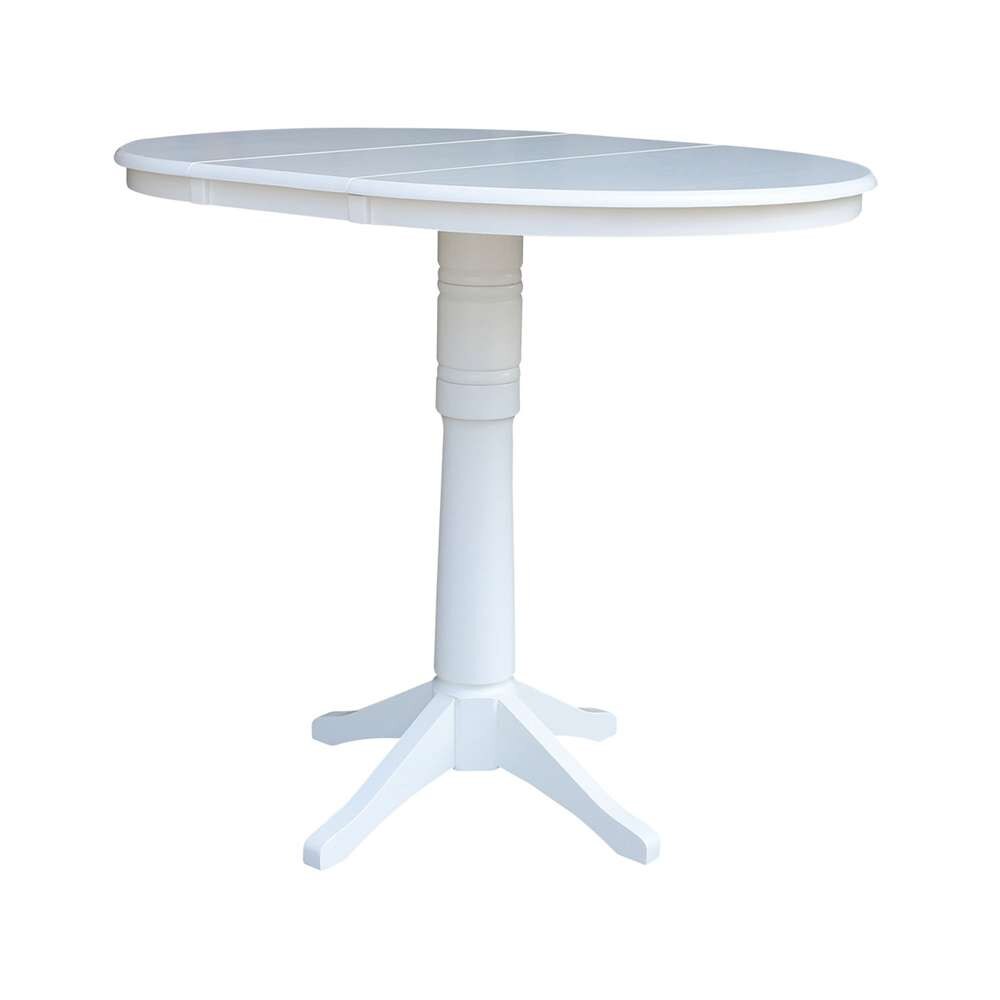 International Concepts - 36in Round Top Ped Table with 12in Leaf - 42.1inH - Bar Height in White Finish - K08-36RXT-27B-6B-2 veiw 8