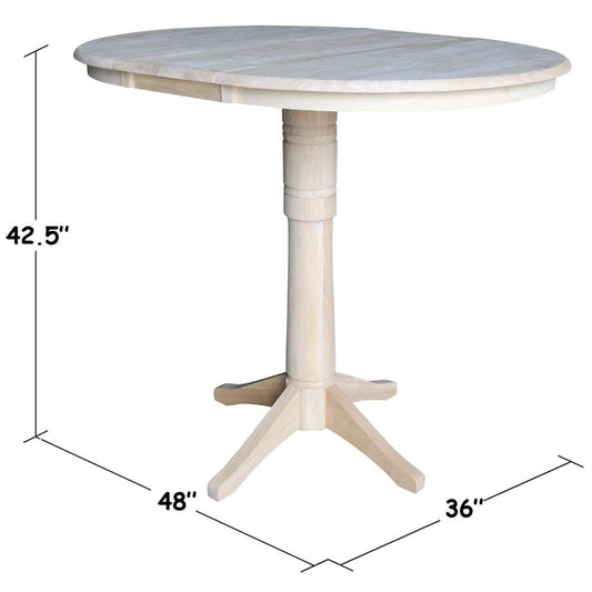 International Concepts - 36in Round Top Ped Table with 12in Leaf - 42.1inH - Bar Height - K-36RXT-27B-6B-2 veiw 2