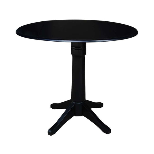 International Concepts - 42in Round Dual Drop Leaf Ped Table - 36.3inH in Black Finish - K46-42DPT-27B-6B veiw 1