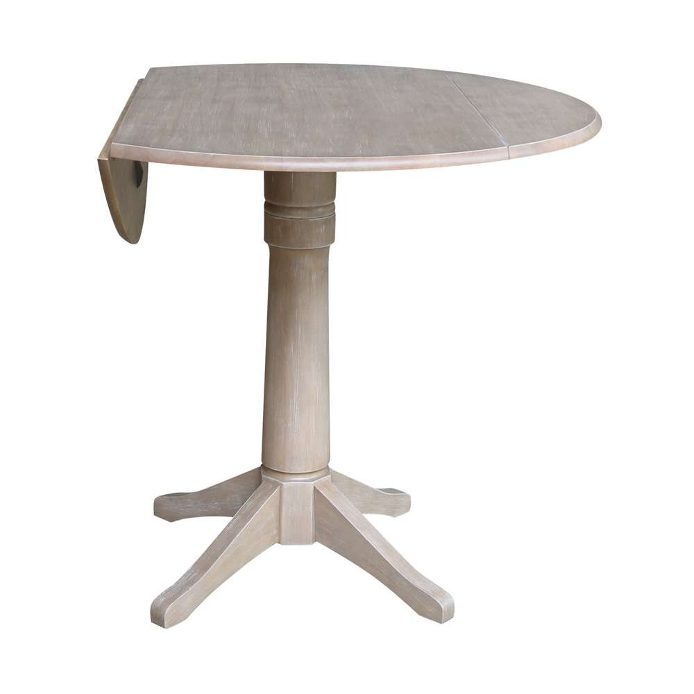International Concepts - 42in Round Dual Drop Leaf Ped Table - 36.3inH in Washed Gray Taupe Finish - K09-42DPT-27B-6B veiw 4