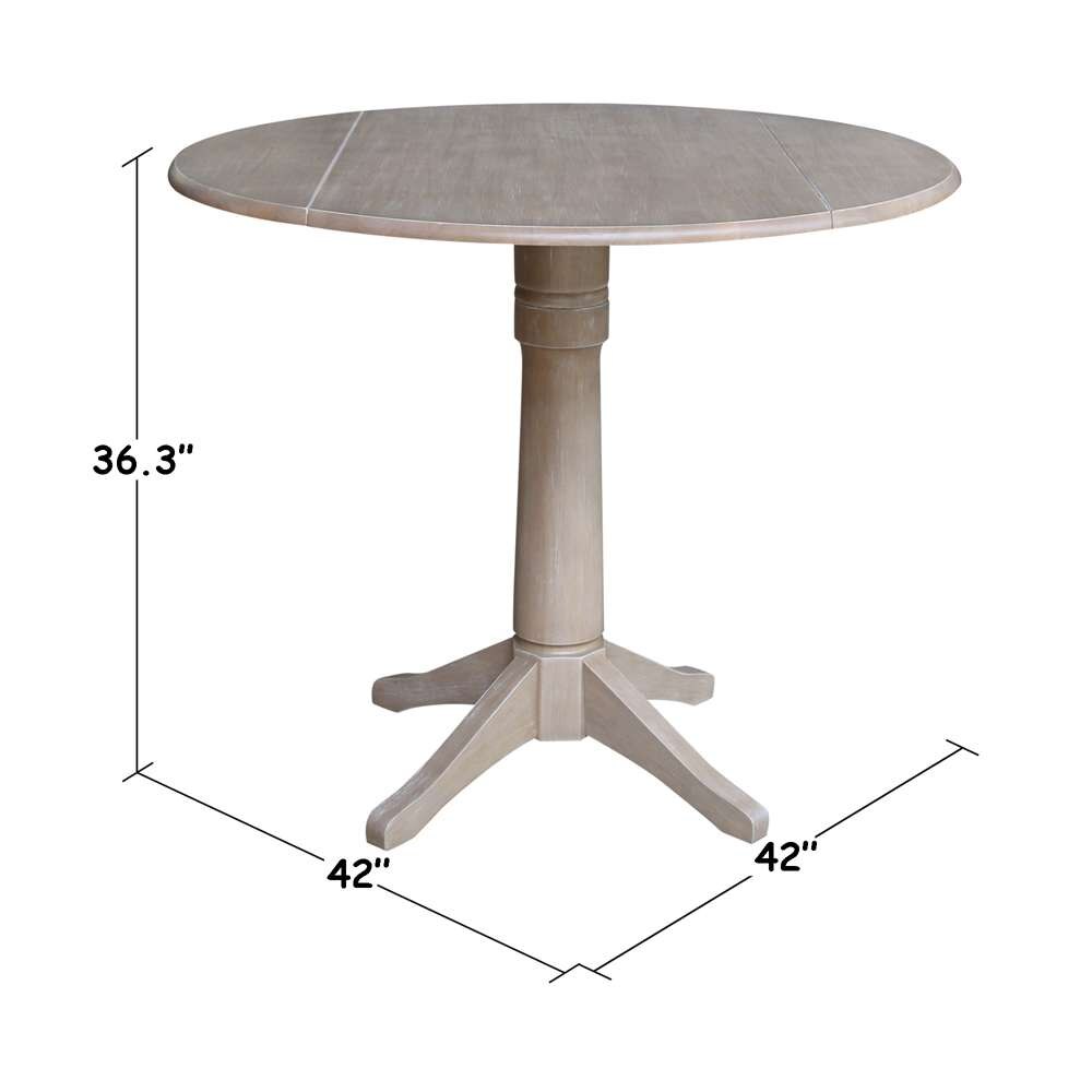 International Concepts - 42in Round Dual Drop Leaf Ped Table - 36.3inH in Washed Gray Taupe Finish - K09-42DPT-27B-6B veiw 6